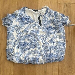 Tamara H. Palm tree blouse puff sleeve tie womens 2X vacation blouse